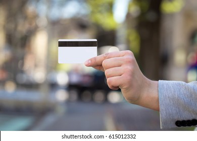 Young Man Hand Show Credit Card Outdoor