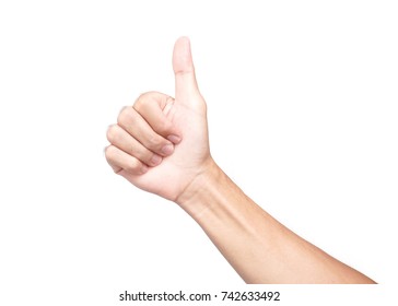 Young Man Hand Thumbs Up For Good Feeling With White Background