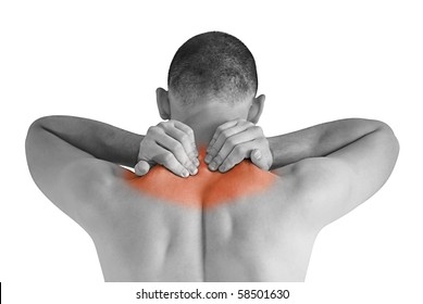 Young Man Having Neck Ache Making Massage - Sports Injury Back Ache