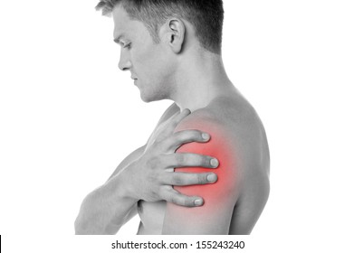 Young man having shoulder joint pain