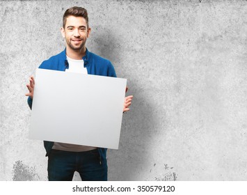 Young Man Holding A Banner