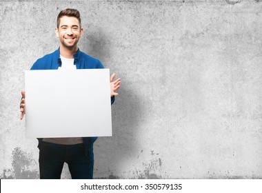 Young Man Holding A Banner