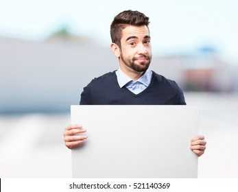 Young Man Holding A Banner