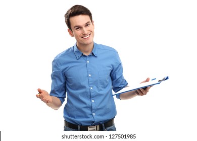 Young Man Holding Clipboard