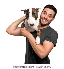 Young Man Holding His Dog Friend