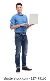 Young Man Holding Laptop