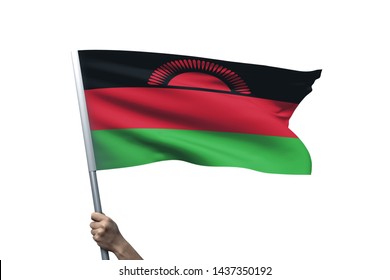 Young Man Holding Malawi Flag In White Background, Flag Of Malawi.