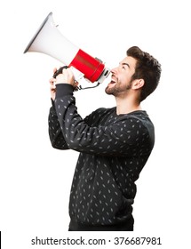 young man holding a megaphone