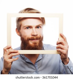 Young Man Holding Picture Frame Stock Photo (Edit Now) 361701044