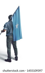 Young Man Holding Somalia Flag In White Background, Flag Of Somalia