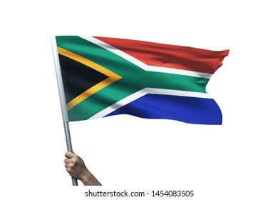 Young Man Holding South Africa Flag In White Background, Flag Of South Africa