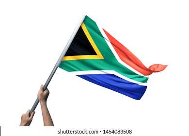 Young Man Holding South Africa Flag In White Background, Flag Of South Africa