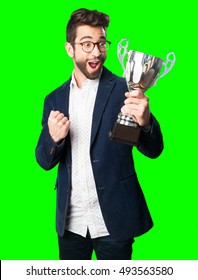 Young Man Holding A Trophy