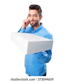 Young Man Holding A White Box