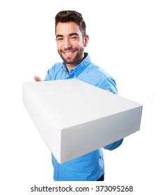 Young Man Holding A White Box