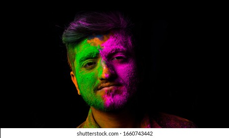 Young man in holi colors. holi is a festival of India. It is festival of colors and Joy. It is also called as Dhuleti. - Powered by Shutterstock