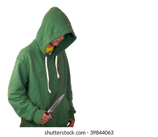 A Young Man In A Hoodie Holding A Knife Symbolising Youth Crime