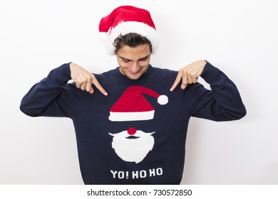 Young Man Isolated With Christmas Clothes