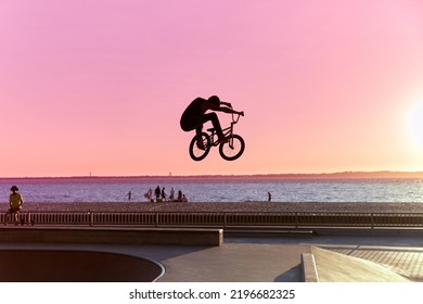 Young man jumping with a BMX bicycle at Skatepark - Powered by Shutterstock