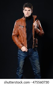 Young Man In Lather Jacket â??black Background