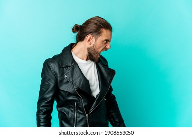 Young Man With Long Hair Look Shouting Very Angry, Rage Concept, Frustrated.