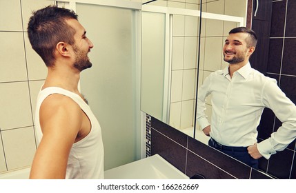 young man looking at successful himself