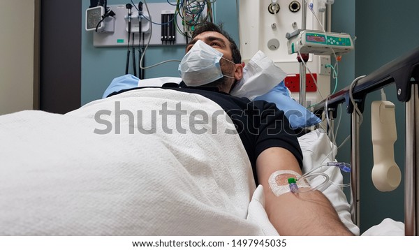 Young Man Lying Hospital Bed Recovering Stock Photo 1497945035 ...