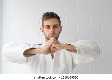 Young Man With Martial Arts Kimono Training