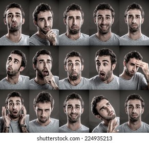 Young Man With Multiple Face Expressions