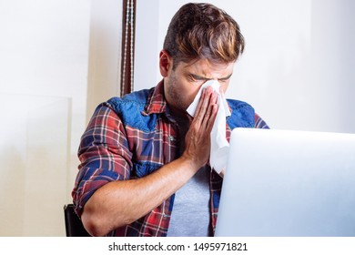 Young Man Office Blowing His Nose Stock Photo 1495971821 | Shutterstock