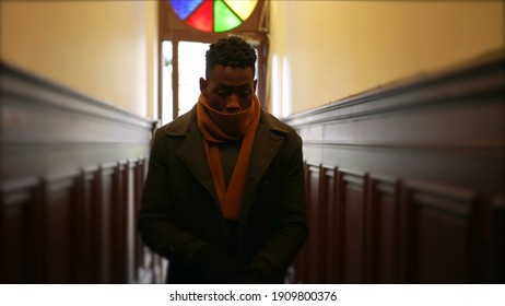 Young Man Opening Front Door Walking Through Corridor Stepping Outside Leaving Home