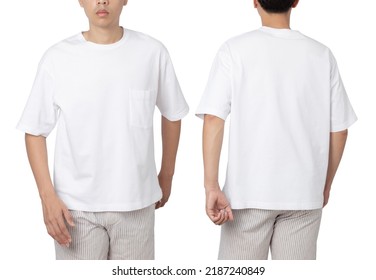 Young man in oversize T shirt mockup isolated on white background with clipping path. - Shutterstock ID 2187240849