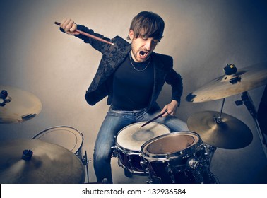 Young Man Playing Drums