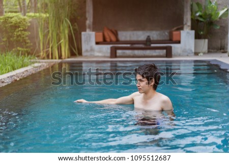 Similar – Rückansicht einer blonden Frau  im Infinity Pool