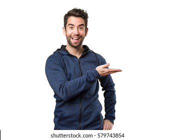 Young Man Pointing Space