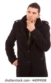Young man portrait with thinking expression,  isolate on white