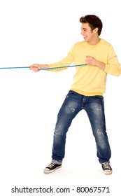 Young Man Pulling A Rope