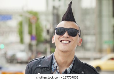 Young Man With Punk Mohawk Smiling