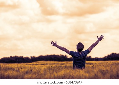 Young Man Raise His Hands Sky Stock Photo 658473247 | Shutterstock