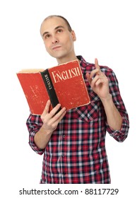 Young Man Reading An English Book.