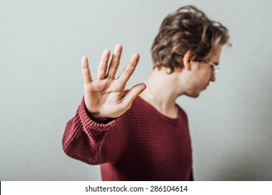 Young Man Saying Stop Denial Gesture