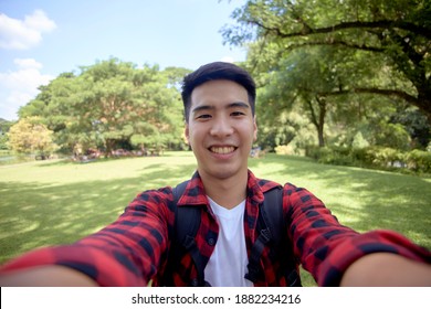 A Young Man  A Selfie During A Walk In Nature