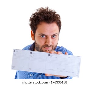 Young Man Showing The Italian Money Order.