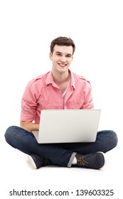 Young Man Sitting With Laptop