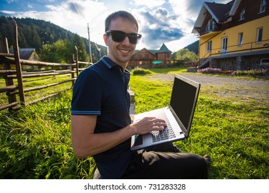 Young Man Sitting Outdoor Front Blue Stock Photo 731283328 | Shutterstock