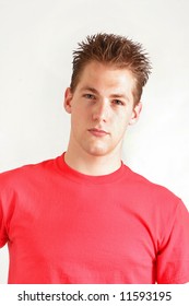 Young Man With Spiked Hair Wearing A Red Shirt