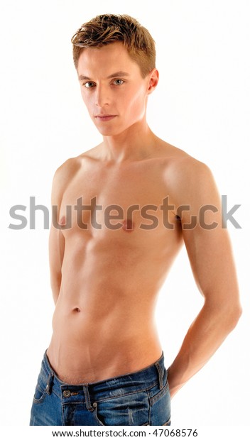 Handsome Muscular Man Bare Torso Showing Stock Photo 