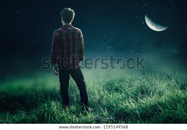 Young Man Stood Looking Sky Halflonely Stock Photo Edit Now