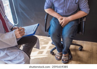 A young man suffering from erectile dysfunction seeks consultation with a specialist to identify the cause of his erectile dysfunction and seek treatment or cure for the erectile dysfunction.