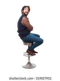 Young Man Thinking With Bar Stool